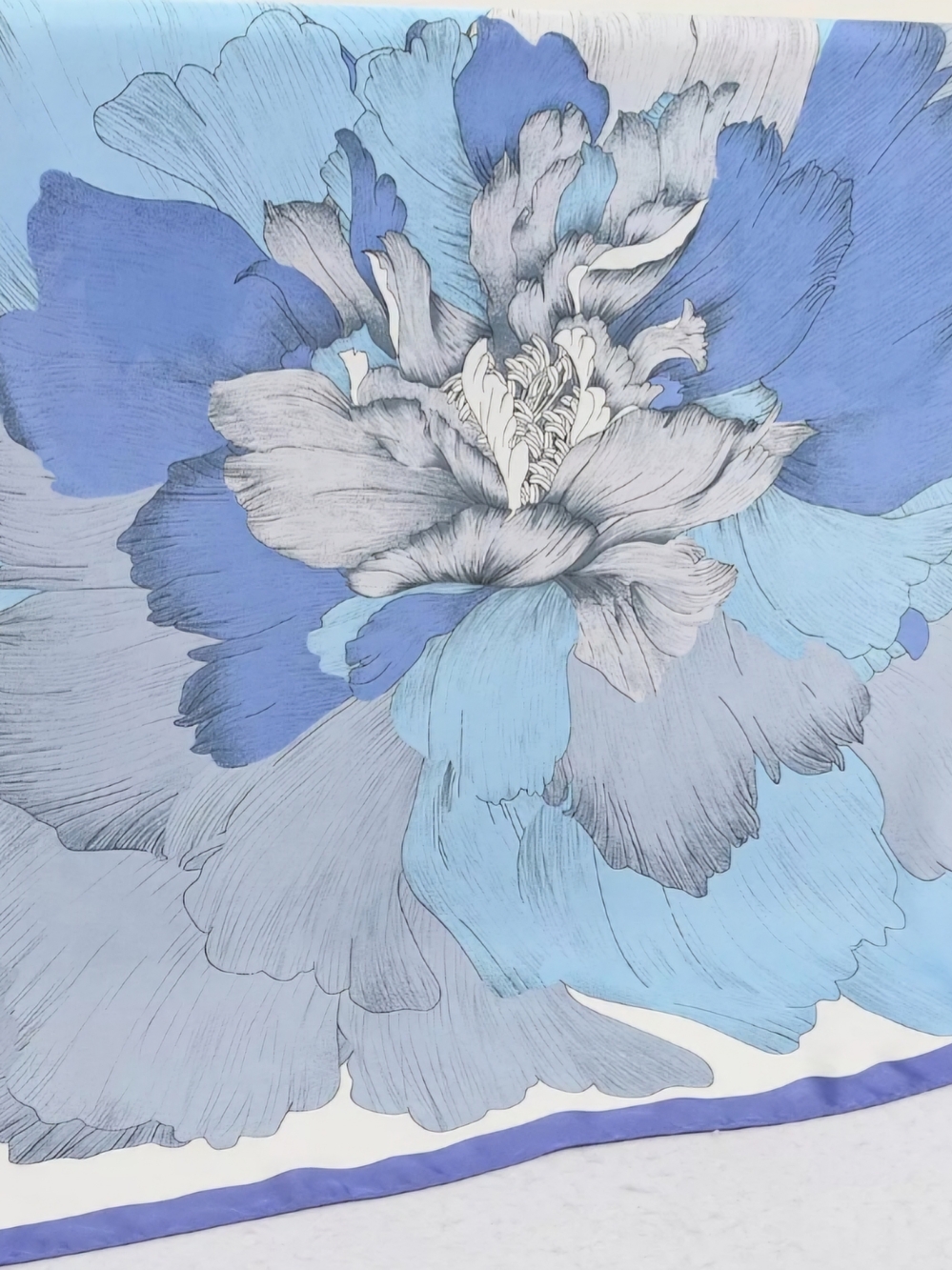Blue Floral Satin Scarf - Picture 2 of 4